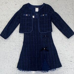 Biscotti Midnight Blue girl dress 6x 6y 6t set with jacket pearls silver